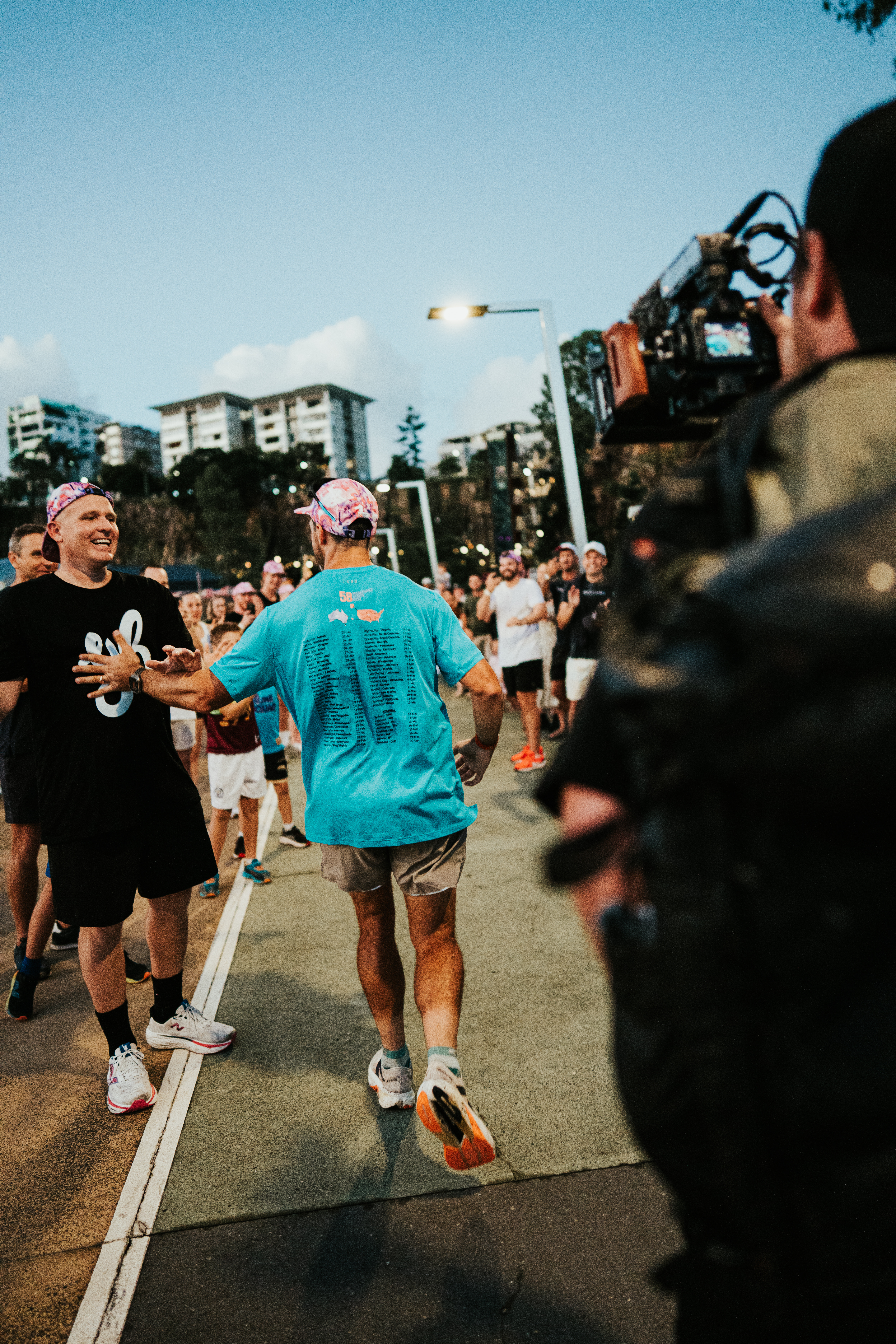Lachlan Stuart arriving in Brisbane after completing 58 marathons