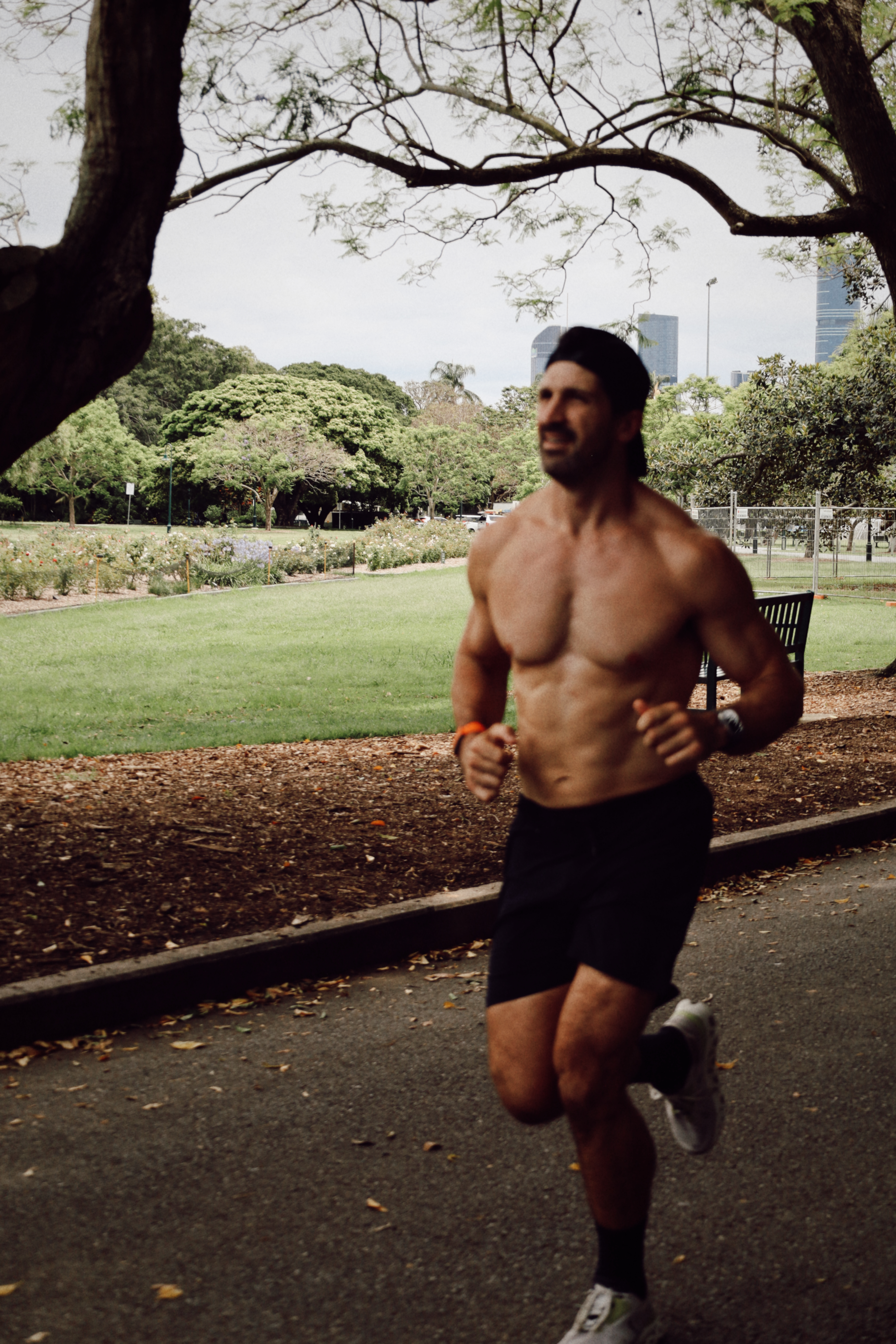 Lachlan Stuart running in Brisbane during the 58 marathons challenge