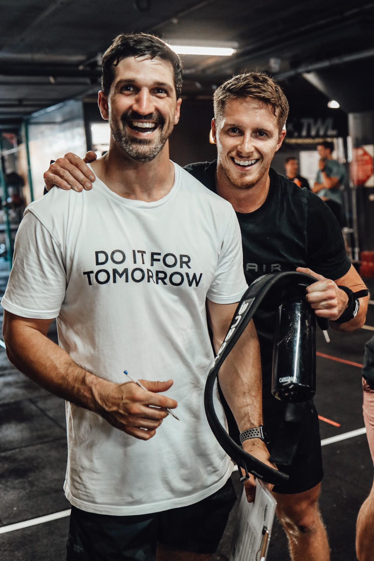 Lachlan Stuart and Bradley Matthews after a CrossFit workout discussing stress management